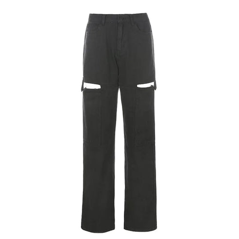Cargo Large Pocket Hollow Cut Straight Pants